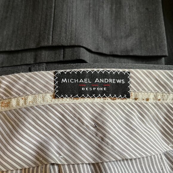 Michael Andrews Bespoke Gray Herringbone Wool 2-Btn Slim Fit Suit 36S - Picture 12 of 14